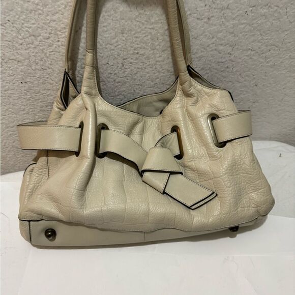 white house black market cream bag belted genuine leather satchel bag - Picture 12 of 14